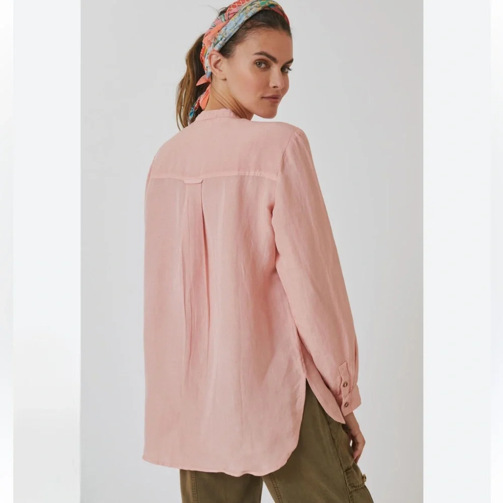 Anthropologie Pilcro linen blend Ruffled Placket Shirt peach - Picture 2 of 13